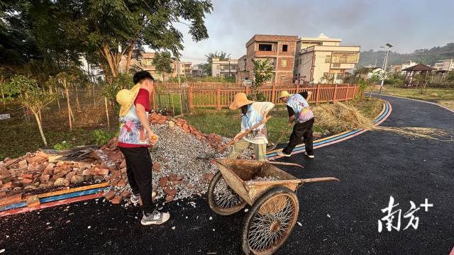 广东工程职业技术学院长乐行社会实践队通力协作开展湖中村“四小园”一期规划建设。